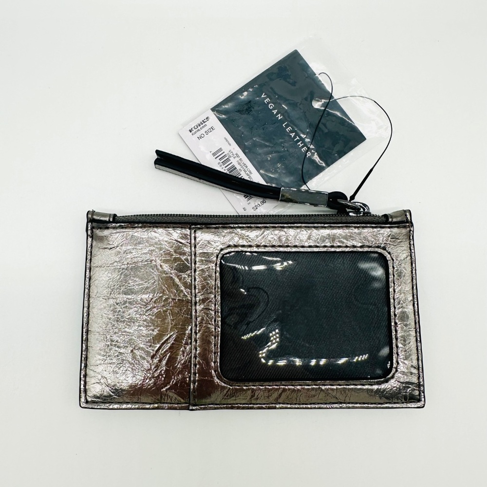 Simple Vera Vera Wang Amboy Wallet Silver Crinkle NWT - Picture 2 of 6